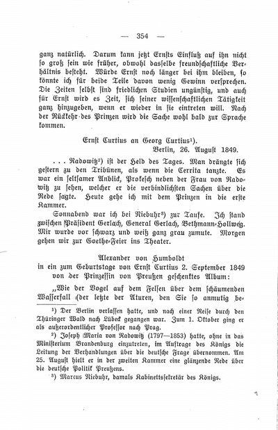 Humboldt, Alexander von: [Eintragung in ein von der Prinzessin von Preußen geschenktes Album für Ernst Curtius]. In: Ernst Curtius. Ein Lebensbild in Briefen. Bd. 1, Berlin: 1913, S. 354.