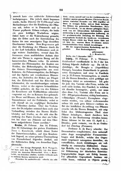 Humboldt, Alexander von: [Dank an Robert Weigelt für Bildnis Nees von Esenbeck]. In: Bonplandia, Nr. 4/5 (1858), S. 114.
