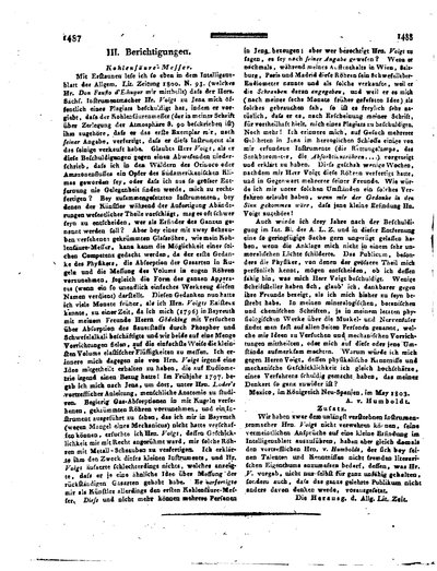 Humboldt, Alexander von: Kohlensäure-Messer. In: Allgemeine Literatur-Zeitung. Intelligenzblatt, Nr. 181 (1803) Sp. 1487-1488.