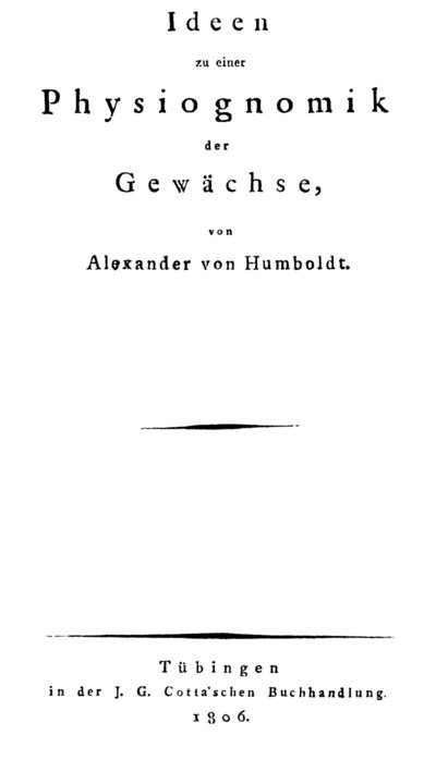 Humboldt, Alexander von: Ideen zu einer Physiognomik der Gewächse. Tübingen, 1806.