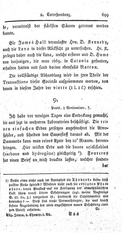 Humboldt, Alexander von: [H. an Alexander Scherer]. In: Allgemeines Journal der Chemie, Bd. 1, H. 6 (1798), S. 699-700.