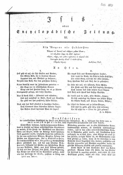 Humboldt, Alexander von: Neue Untersuchungen über die Gesetze, welche man in der Vertheilung der Pflanzenformen bemerkt. In: Isis, Bd. 5 (1821), Sp. 1033-1047.