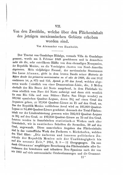 Humboldt, Alexander von: Von den Zweifeln, welche über den Flächeninhalt des jetzigen mexicanischen Gebiets erhoben worden sind. In: Zeitschrift für allgemeine Erdkunde, Bd. 4 (1858), S. [169]-172.